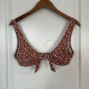Polka dotted tie front bikini top